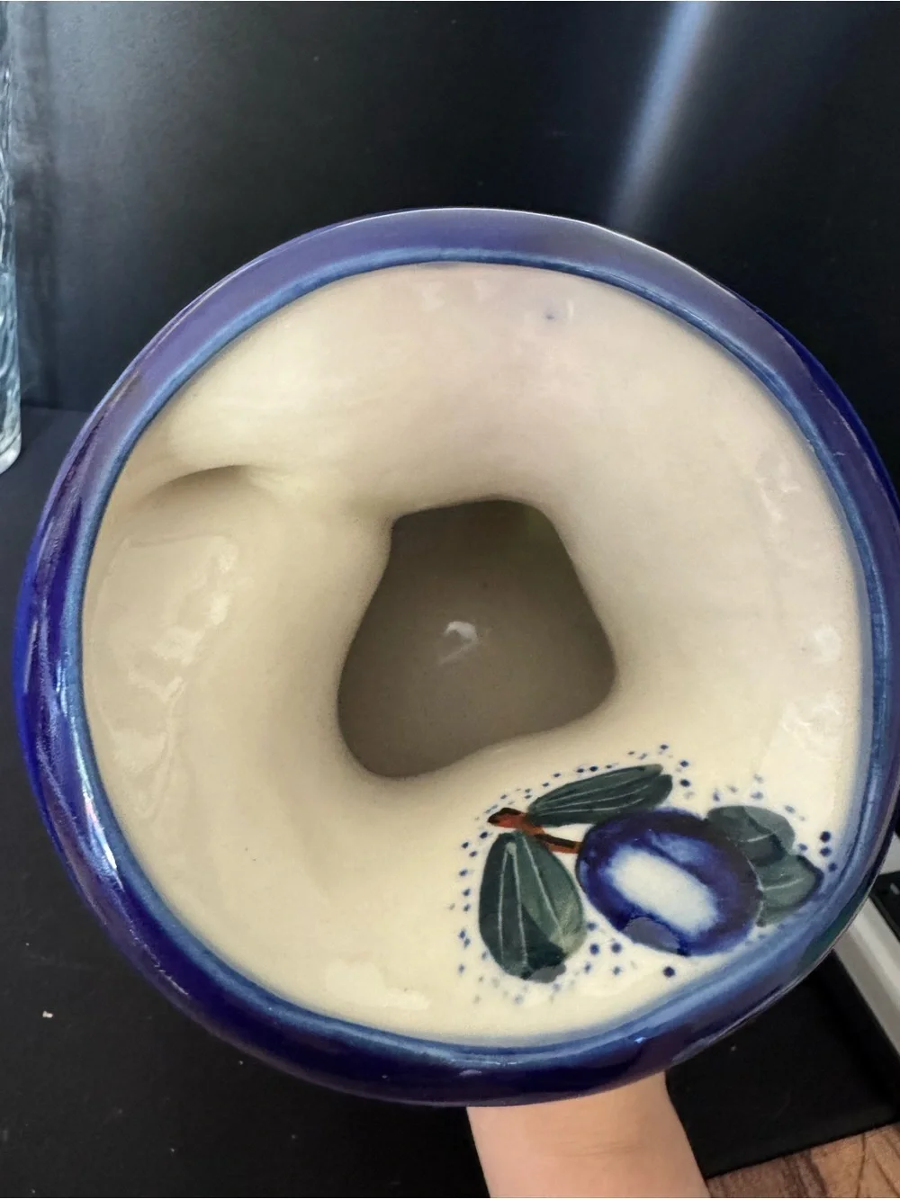 Unikat Polish Pottery Pitcher Cream with Blue Grape Vines